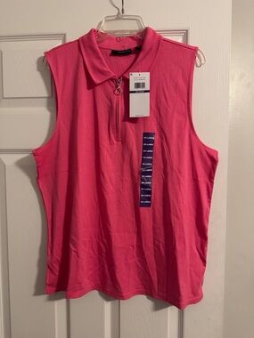 Rafaella Bright Pink Sleeveless Zip Polo Tank
